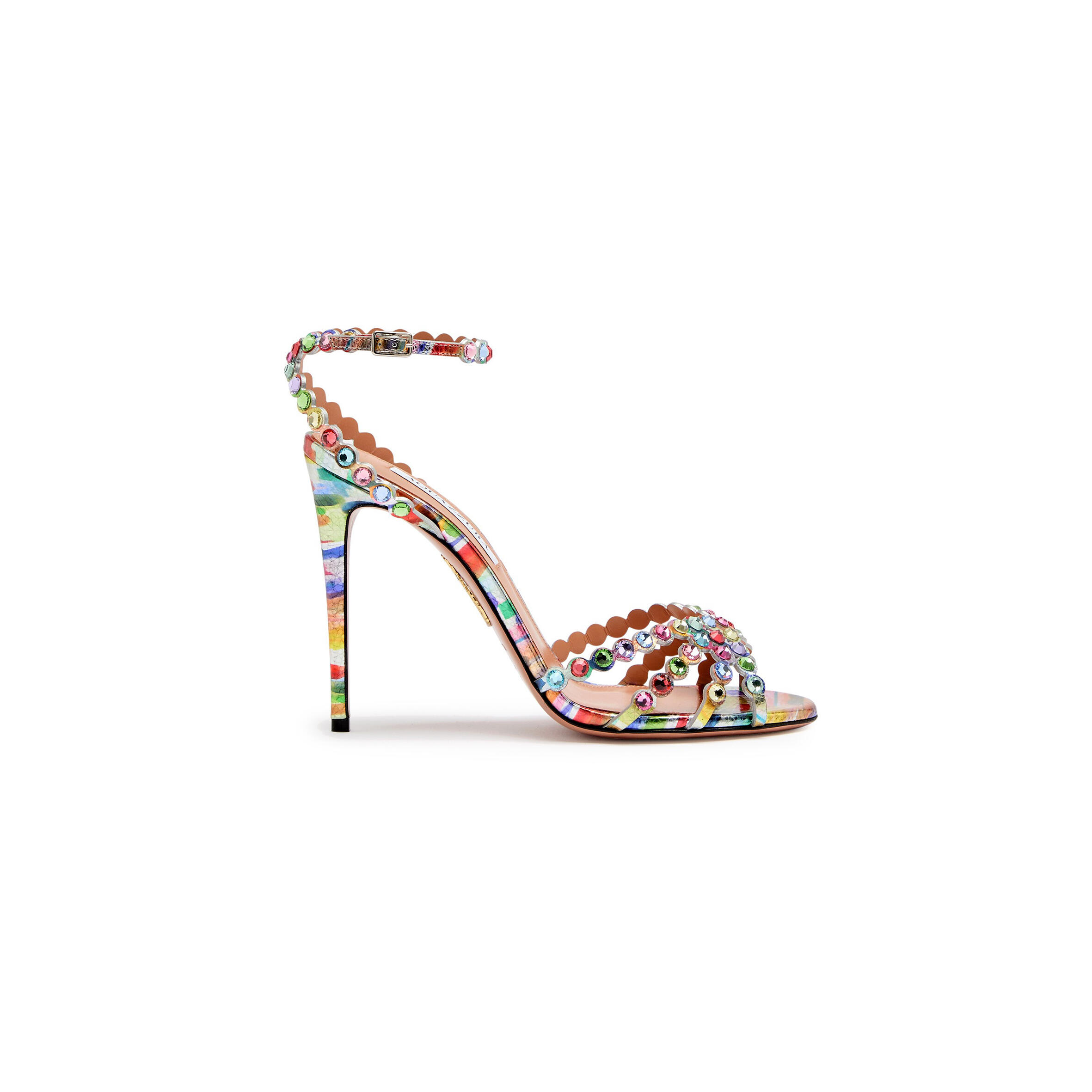 AQUAZZURA TEQUILA 105 PRINTED LEATHER SANDALS 